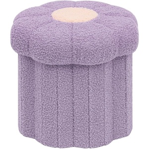 B FSOBEIIALEO Storage Ottoman Foldable, Sunflower Shaped Small Footrest Collapsible Folding Seat Bench for Bedroom Living Room Entryway, Faux Teddy Fur, Yellow 12.6″x12.6″x11.4″(Purple)