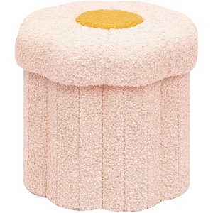 B FSOBEIIALEO Storage Ottoman Foldable, Sunflower Shaped Small Footrest Collapsible Folding Seat Bench for Bedroom Living Room Entryway, Faux Teddy Fur, Yellow 12.6″x12.6″x11.4″(Pink)