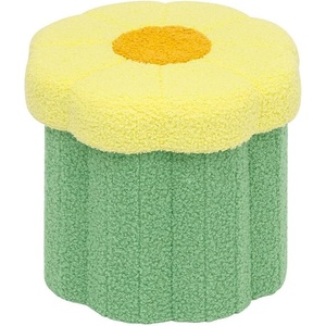 B FSOBEIIALEO Storage Ottoman Foldable, Sunflower Shaped Small Footrest Collapsible Folding Seat Bench for Bedroom Living Room Entryway, Faux Teddy Fur, Yellow 12.6″x12.6″x11.4″(Green)